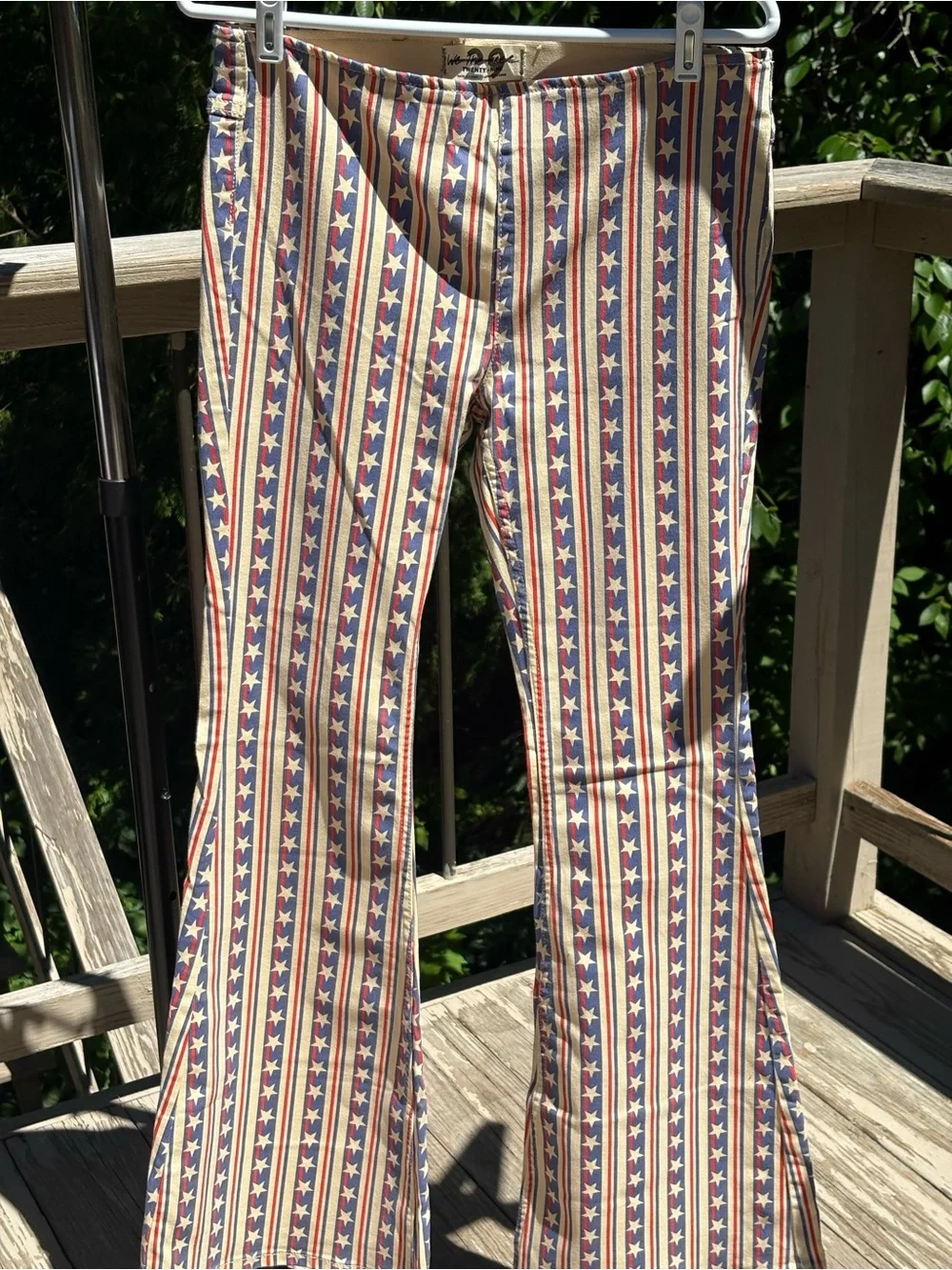 Free People Striped Star Print Flared Pants in Red, Blue, Cream - Picture 6 of 8